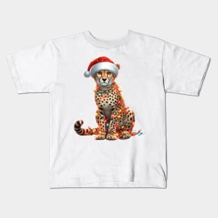 Leopard Wrapped In Christmas Lights Kids T-Shirt